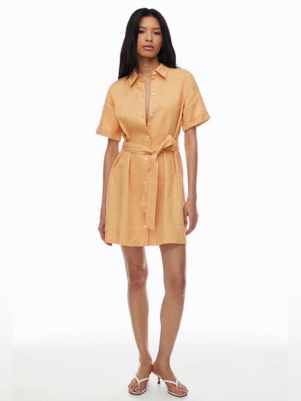 Aritzia Orange Button-Up Linen Dress
